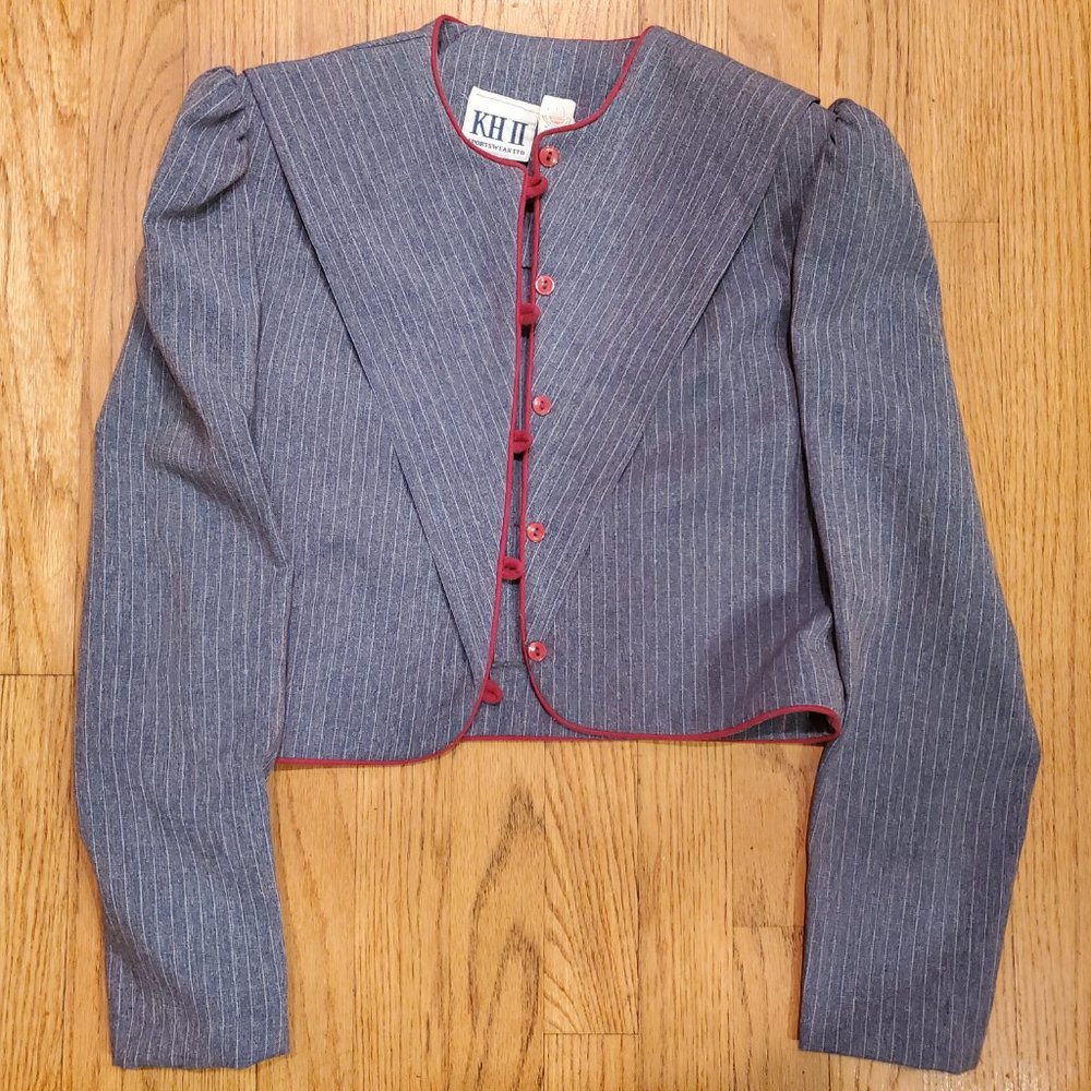 BOLERO SHRUG JACKET Women's Size 8  KHH II  Sportswear Grey Stripe 5 Red Buttons